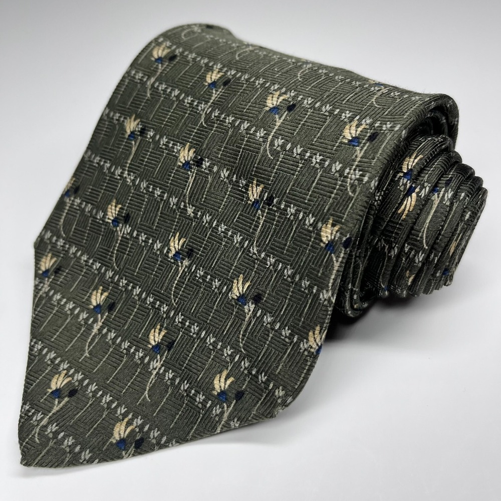 Graham & Lockwood‎ Silk Men's Necktie Green Geometric Floral Pattern